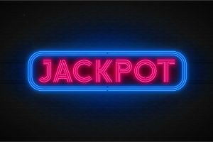 jackpot, neon lights, red blue