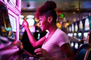 woman. playing, slots